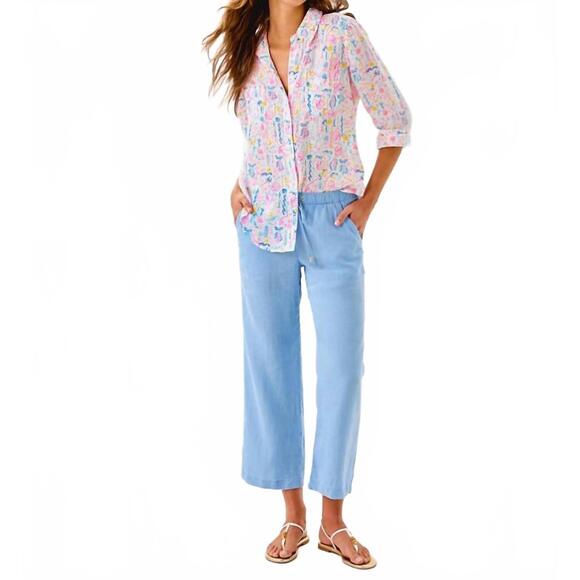NEW LILLY PULITZER brawley linen crop pant in jacaranda blue